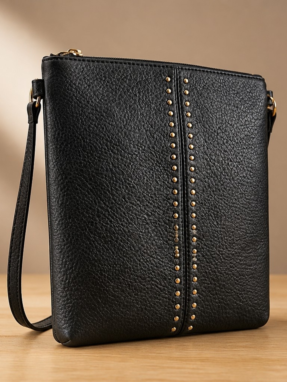 Montana West Black Crossbody with Gold Stud Trim